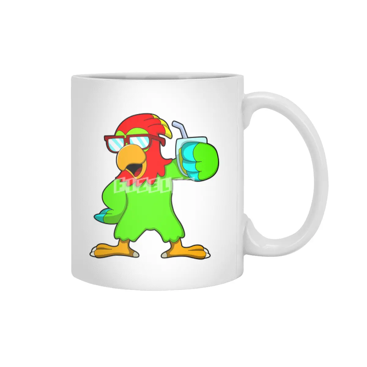 Parrot with Sunglasses & Drink Beyaz Kupa