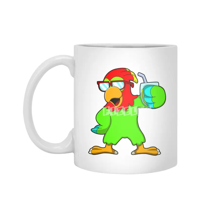 Parrot with Sunglasses & Drink Beyaz Kupa