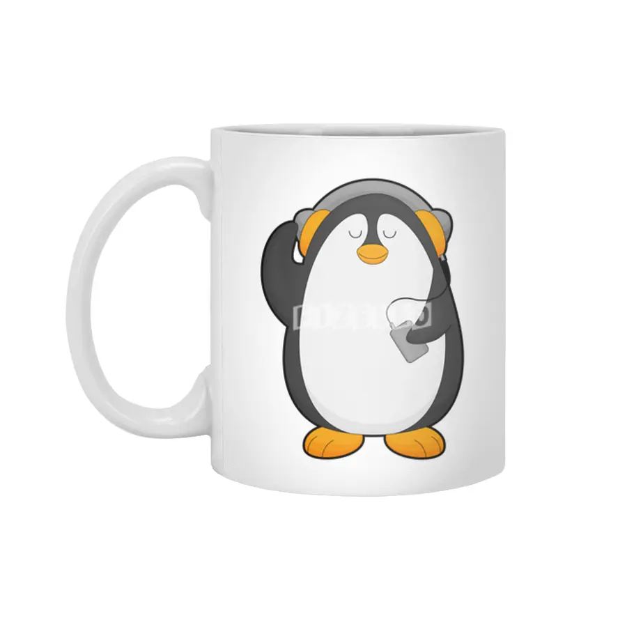 Penguin & Mobile phone with Headset Beyaz Kupa