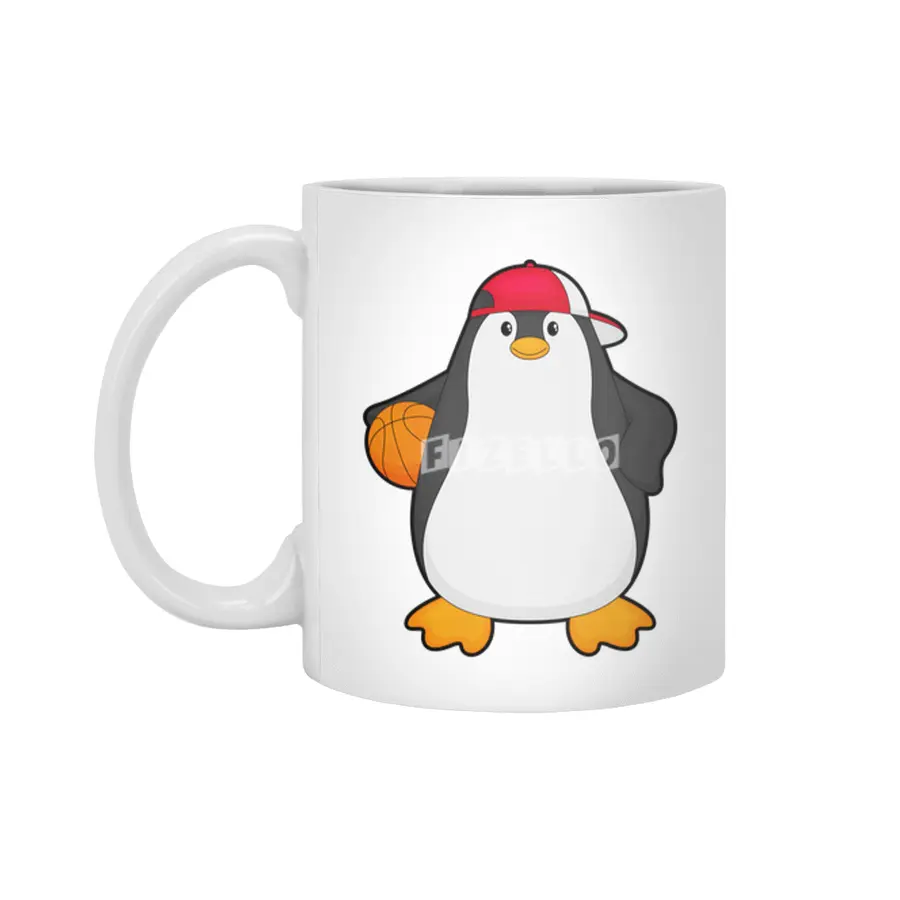 Penguin as Basketball player with Basketball ball Beyaz Kupa