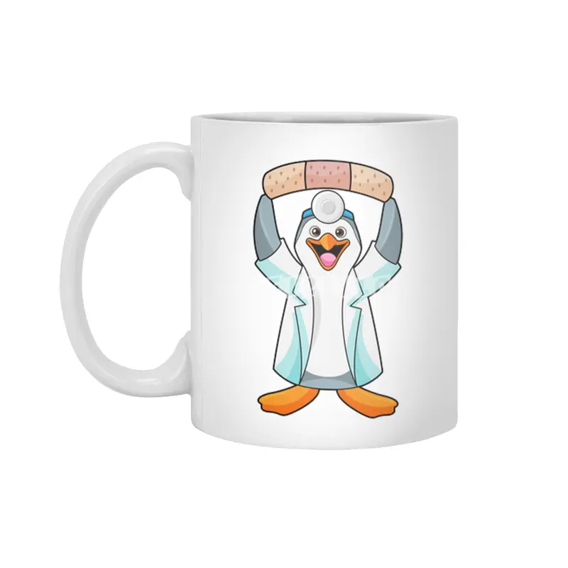 Penguin as Doctor with Plaster Beyaz Kupa