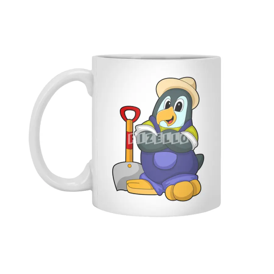 Penguin as Farmer with Shovel Beyaz Kupa