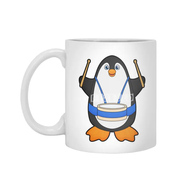 Penguin as Musician with Drum Beyaz Kupa
