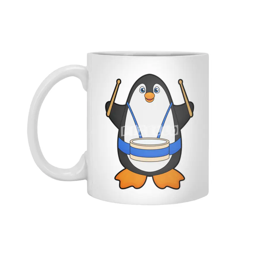 Penguin as Musician with Drum Beyaz Kupa