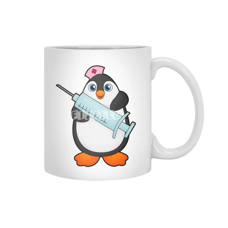 Penguin as Nurse at Vaccination with Syringe Beyaz Kupa