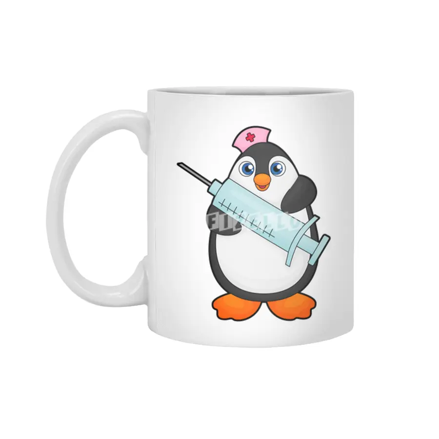 Penguin as Nurse at Vaccination with Syringe Beyaz Kupa