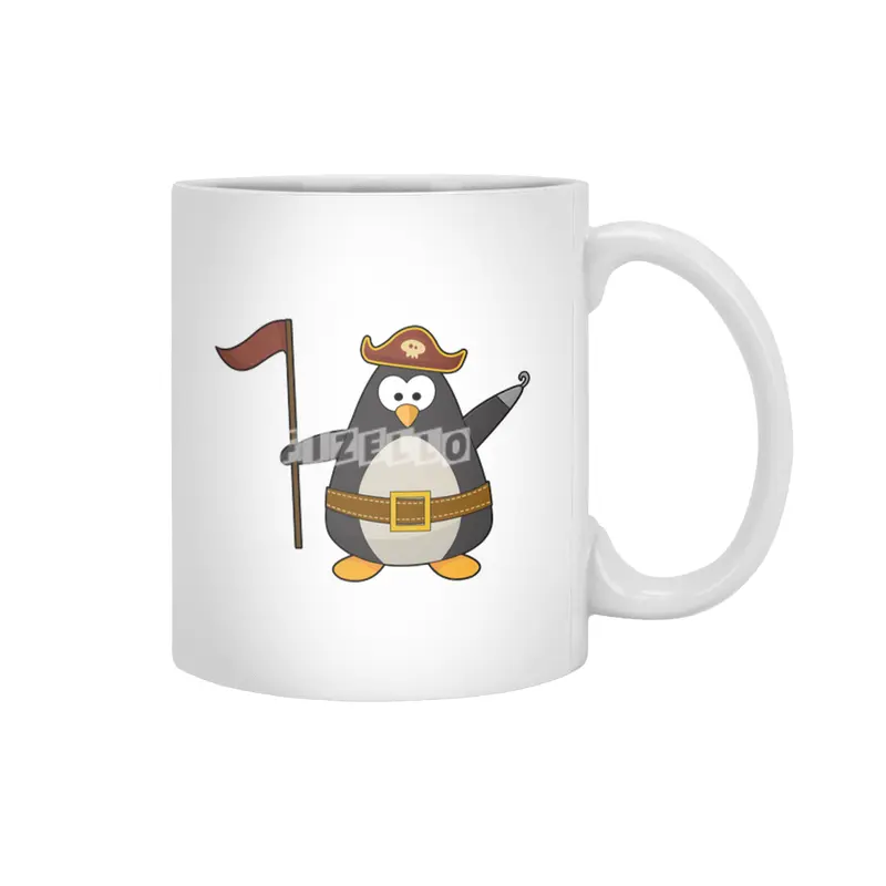 Penguin as Pirate with Pirate belt & Pirate hat Beyaz Kupa