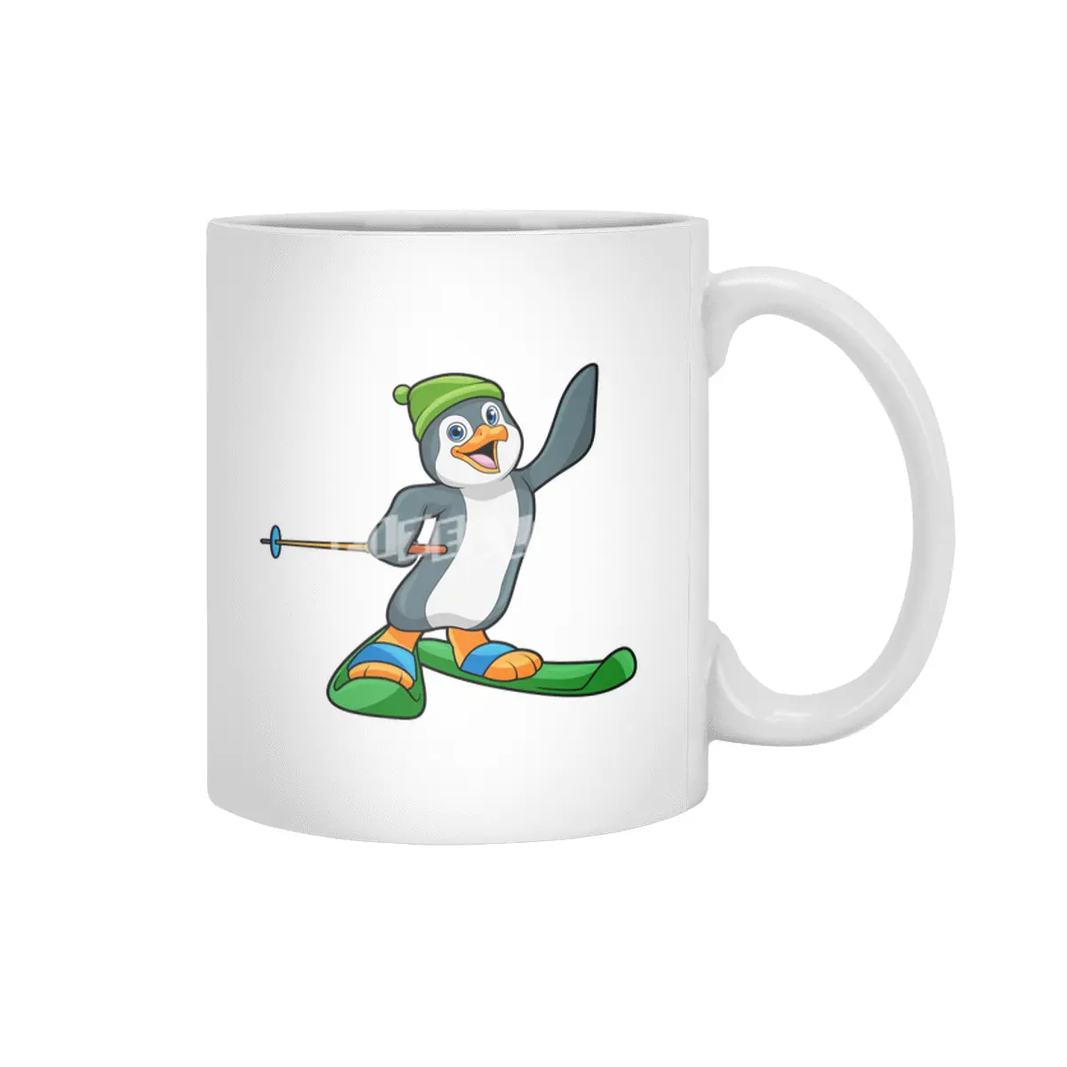 Penguin as Skier with Ski & Cap Beyaz Kupa