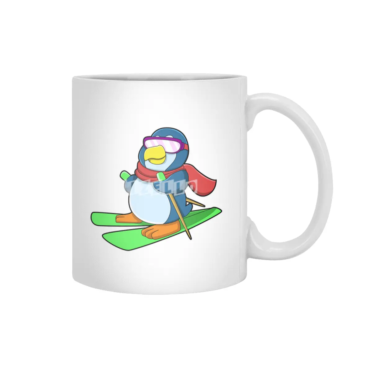 Penguin as Skier with Ski Scarf & Sunglasses Beyaz Kupa