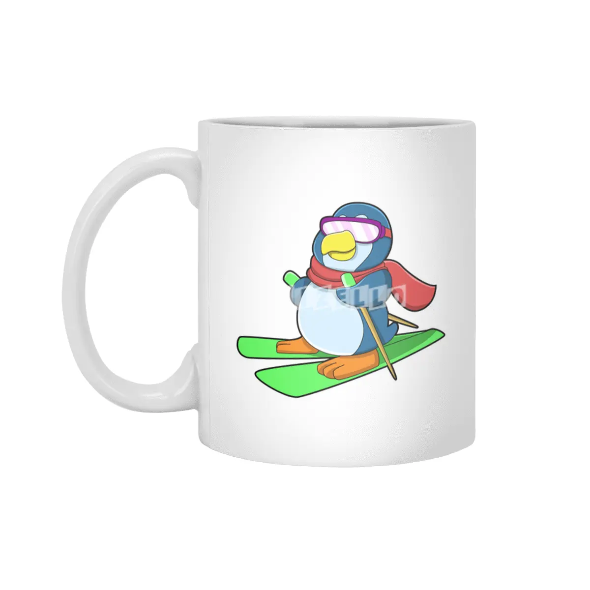 Penguin as Skier with Ski Scarf & Sunglasses Beyaz Kupa