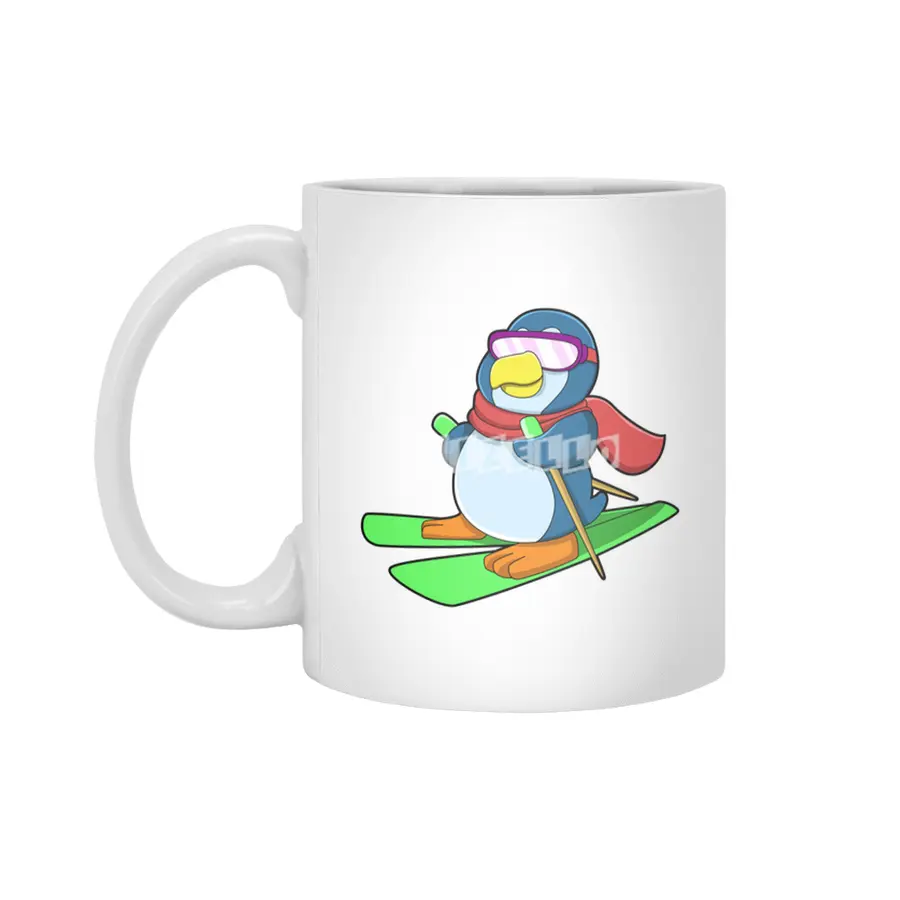 Penguin as Skier with Ski Scarf & Sunglasses Beyaz Kupa