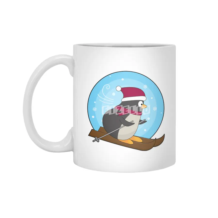 Penguin as Skier with Skis Beyaz Kupa