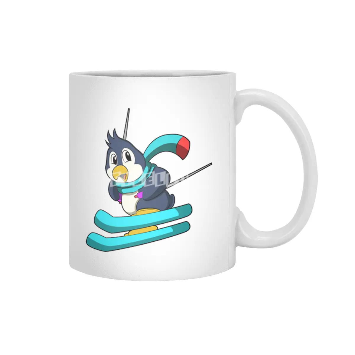 Penguin as Skier with Skis Beyaz Kupa