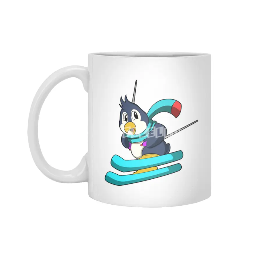 Penguin as Skier with Skis Beyaz Kupa