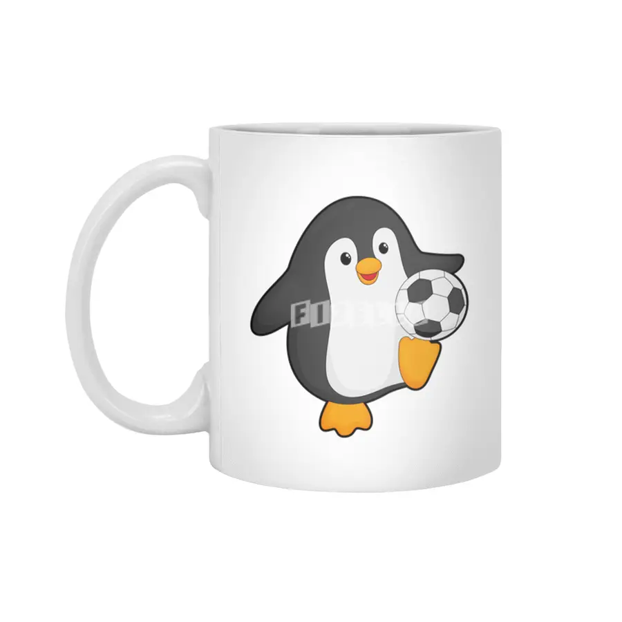 Penguin as Soccer player with Soccer ball Beyaz Kupa