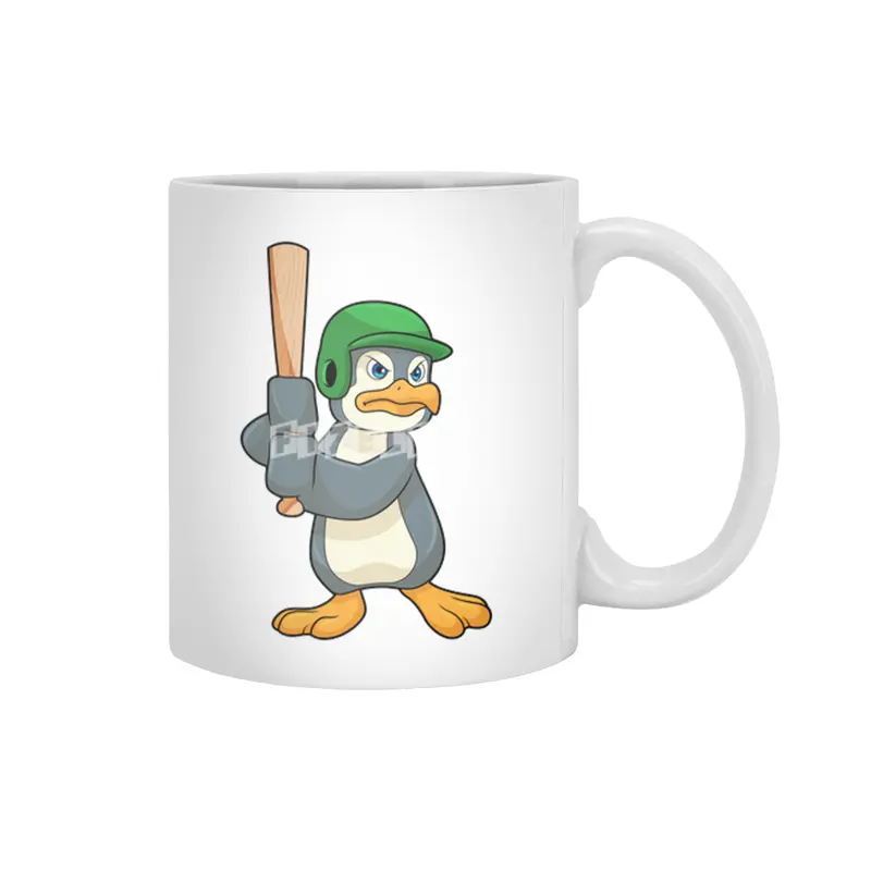 Penguin at Baseball with Baseball bat & Helmet Beyaz Kupa