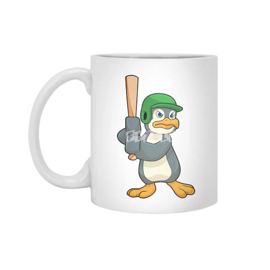 Penguin at Baseball with Baseball bat & Helmet Beyaz Kupa