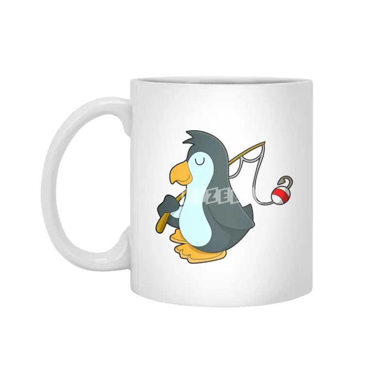 Penguin at Fishing with Fishing rod Beyaz Kupa