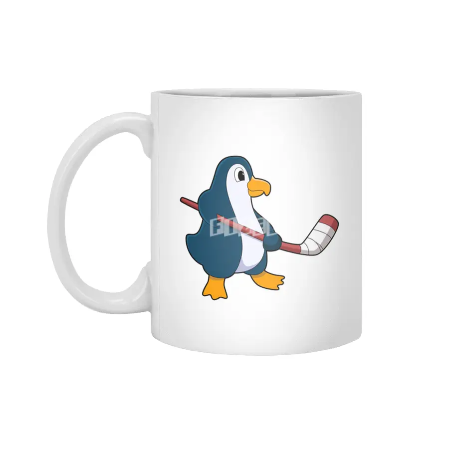 Penguin at Ice hockey with Ice hockey stick Beyaz Kupa