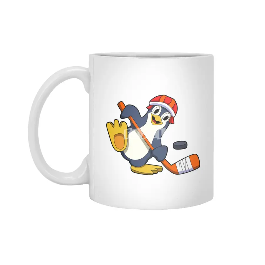 Penguin at Ice hockey with Ice hockey stick & Cap Beyaz Kupa