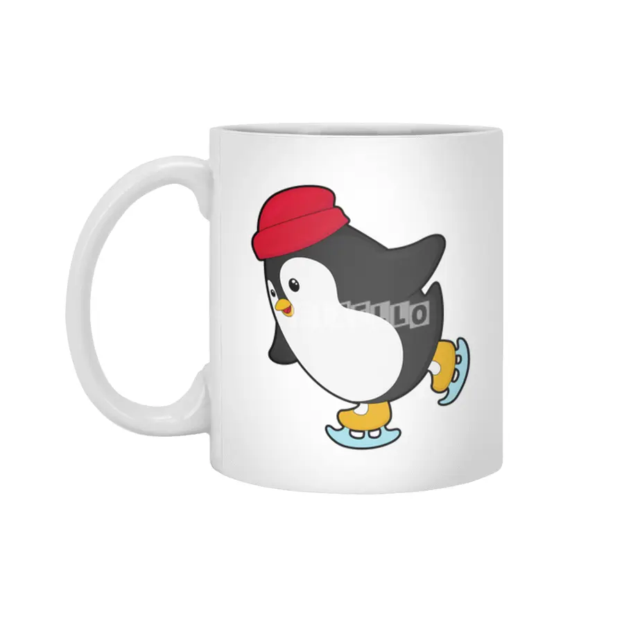 Penguin at Ice skating with Hat Beyaz Kupa