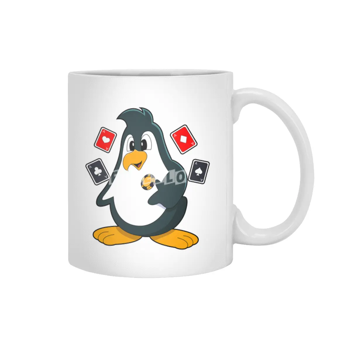 Penguin at Poker with Poker cards Beyaz Kupa