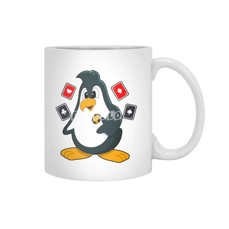 Penguin at Poker with Poker cards Beyaz Kupa