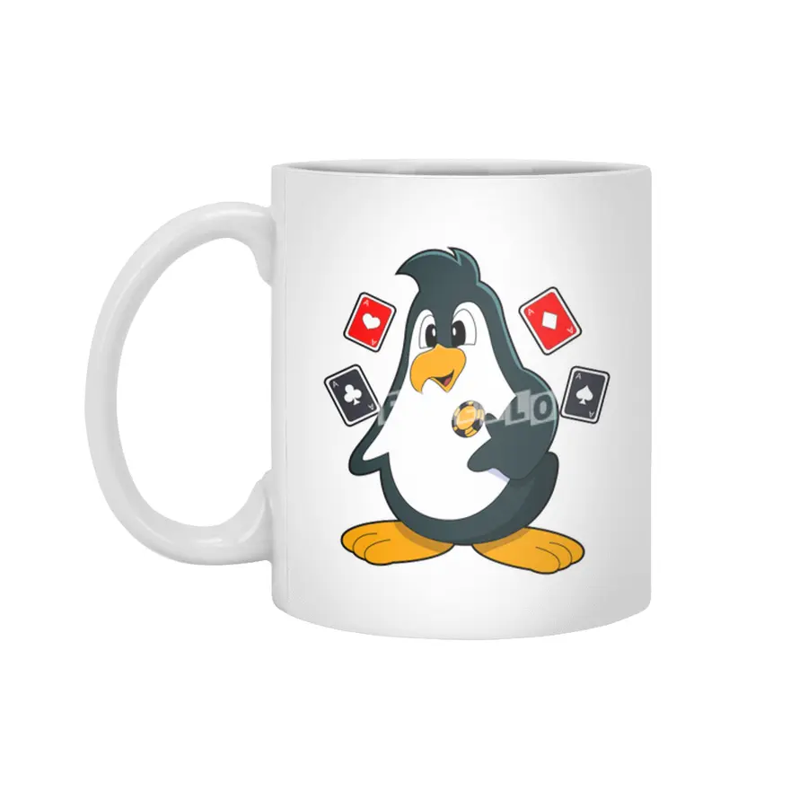 Penguin at Poker with Poker cards Beyaz Kupa