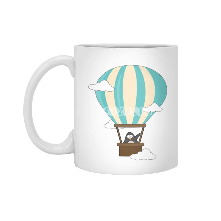 Penguin in Hot air balloon & Clouds Beyaz Kupa