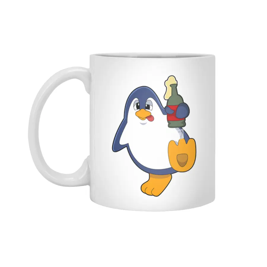 Penguin with Bottle of Beer Beyaz Kupa