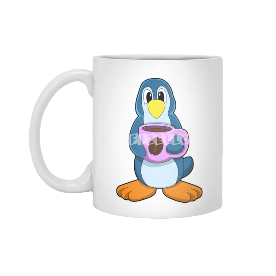 Penguin with Cup of Coffee Beyaz Kupa