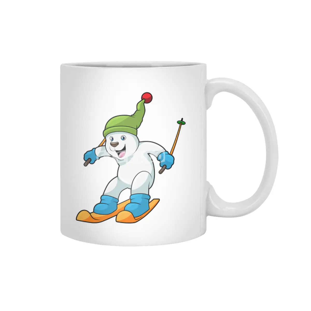 Polar bear as Skier with Ski & Bobble hat Beyaz Kupa