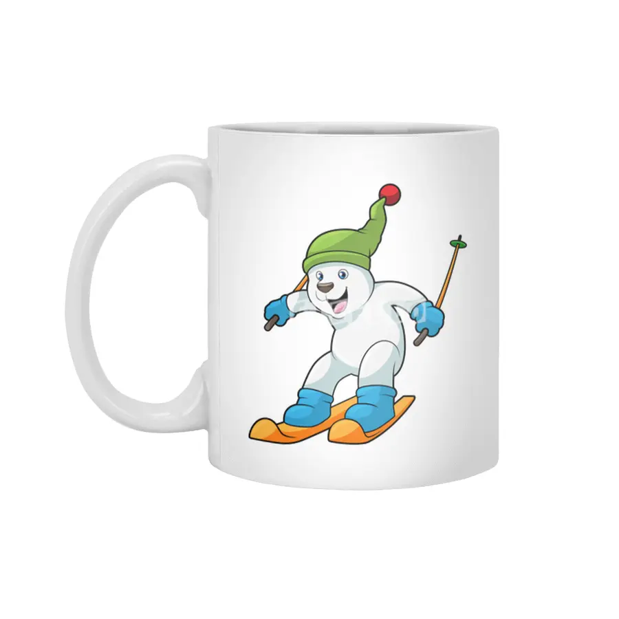 Polar bear as Skier with Ski & Bobble hat Beyaz Kupa