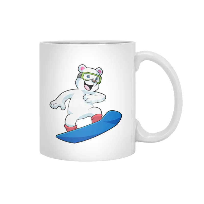 Polar bear as Snowboarder with Snowboard Beyaz Kupa