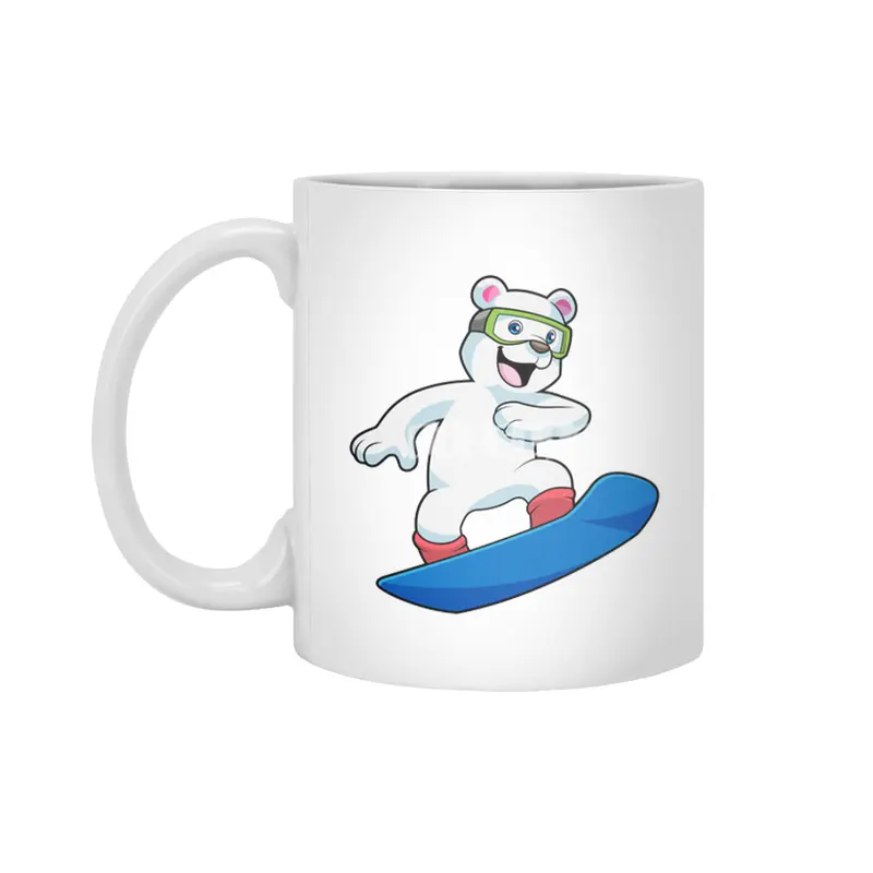 Polar bear as Snowboarder with Snowboard Beyaz Kupa