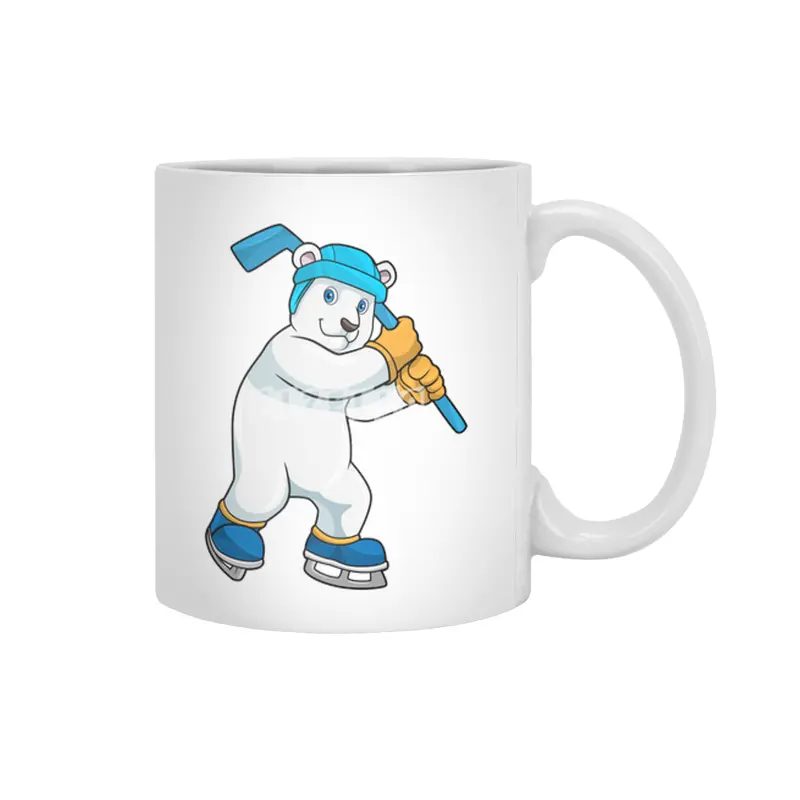 Polar bear at Ice hockey with Ice hockey stick Beyaz Kupa