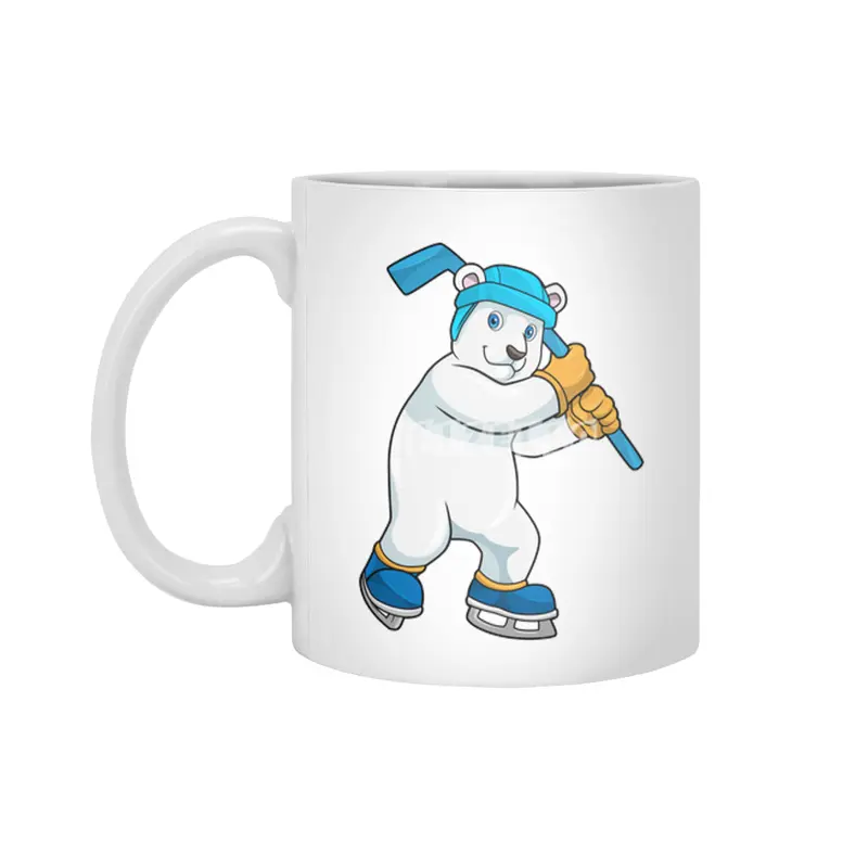 Polar bear at Ice hockey with Ice hockey stick Beyaz Kupa