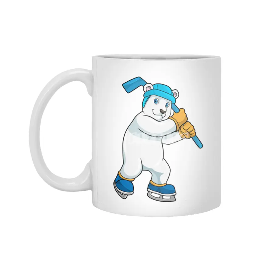Polar bear at Ice hockey with Ice hockey stick Beyaz Kupa