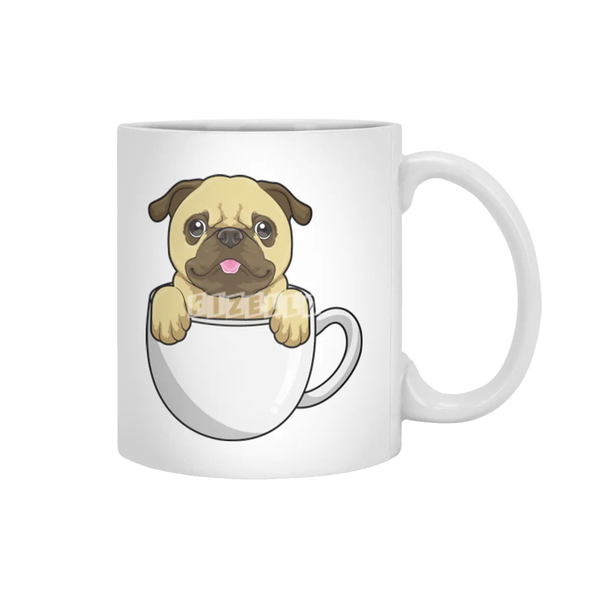 Pug with Cup of Coffee Beyaz Kupa