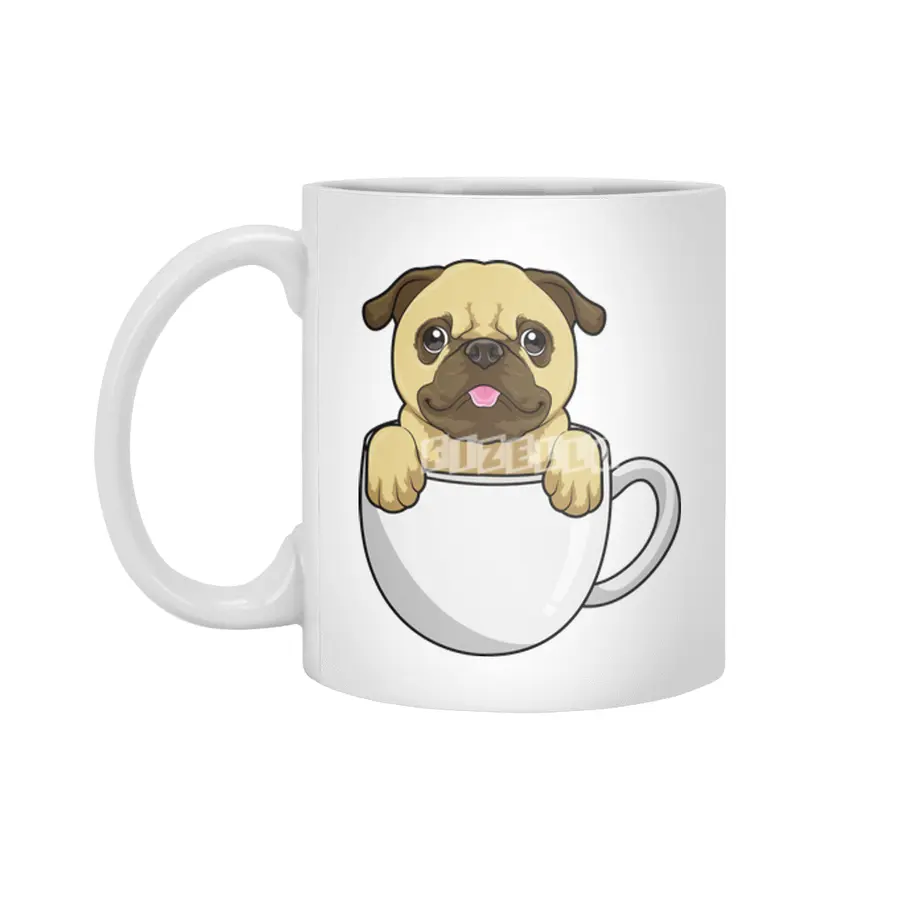 Pug with Cup of Coffee Beyaz Kupa