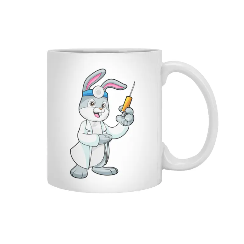 Rabbit as Doctor at Vaccination with Syringe Beyaz Kupa