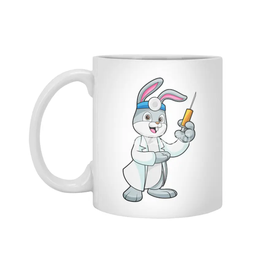 Rabbit as Doctor at Vaccination with Syringe Beyaz Kupa