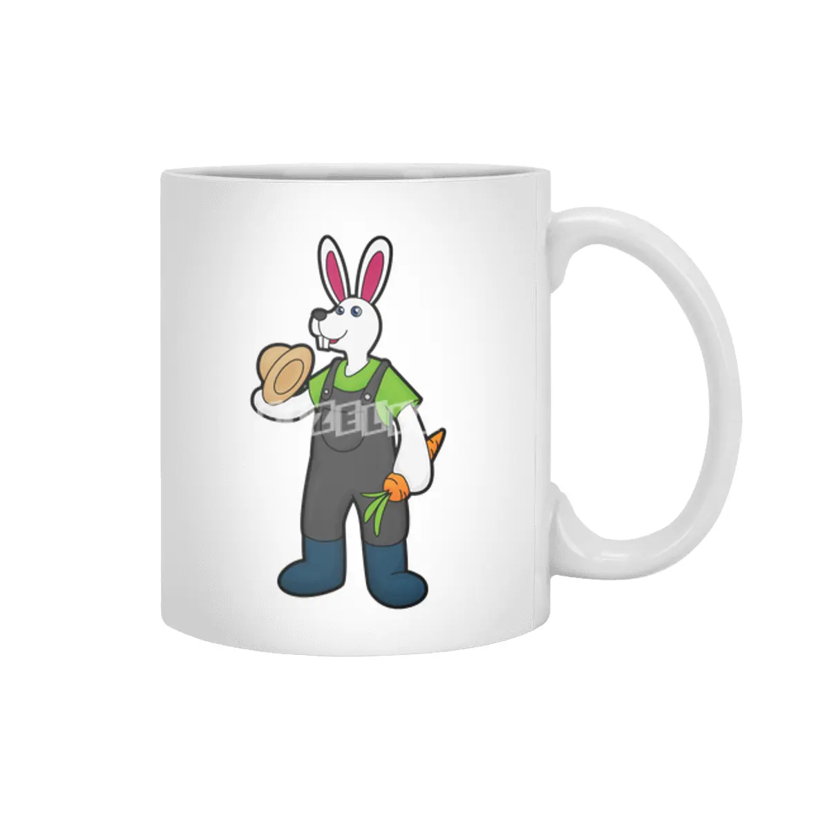 Rabbit as Farmer with Carrot & Hat Beyaz Kupa