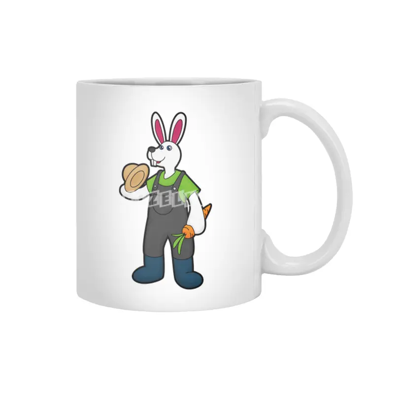 Rabbit as Farmer with Carrot & Hat Beyaz Kupa