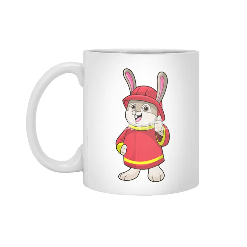 Rabbit as Firefighter with Helmet Beyaz Kupa