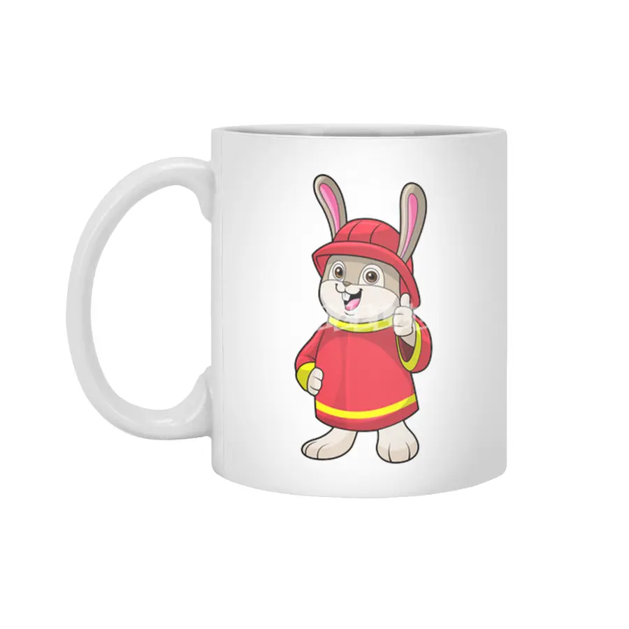 Rabbit as Firefighter with Helmet Beyaz Kupa