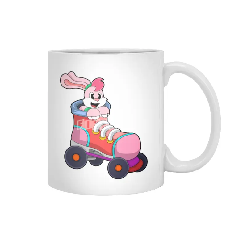 Rabbit as Inline Skater with Inline Skates Beyaz Kupa