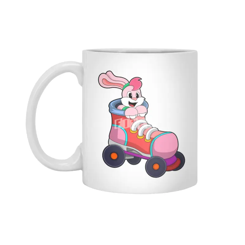 Rabbit as Inline Skater with Inline Skates Beyaz Kupa