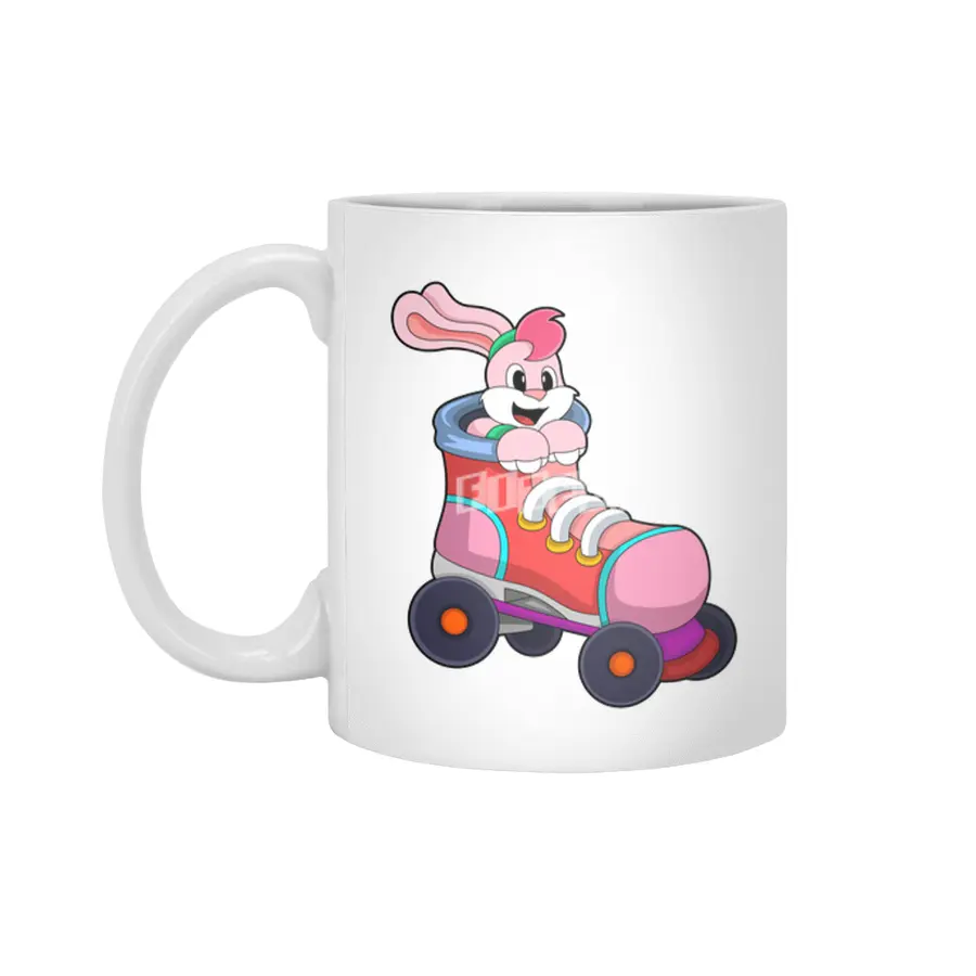 Rabbit as Inline Skater with Inline Skates Beyaz Kupa