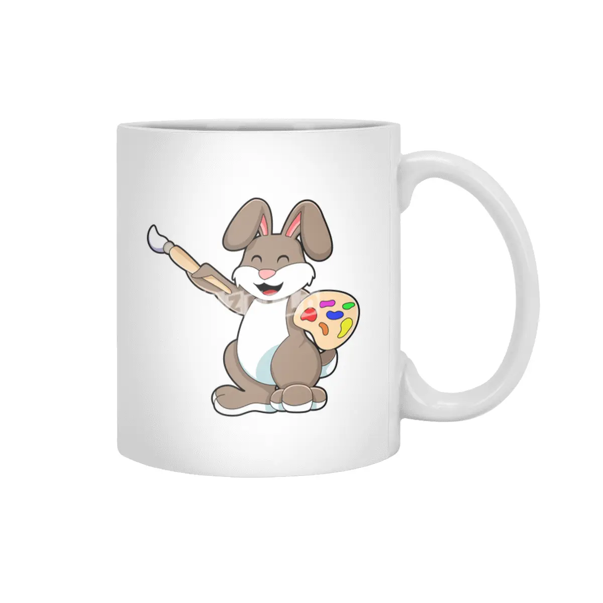 Rabbit as Painter with Brush & Paint Beyaz Kupa